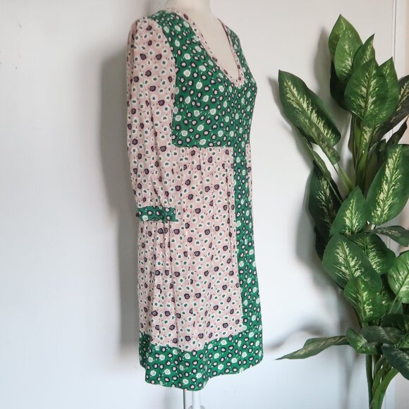 Boden Green Pink Floral 3/4 Sleeve Mini Dress Viscose Boho Spring Summer Size 2 - Picture 8 of 16